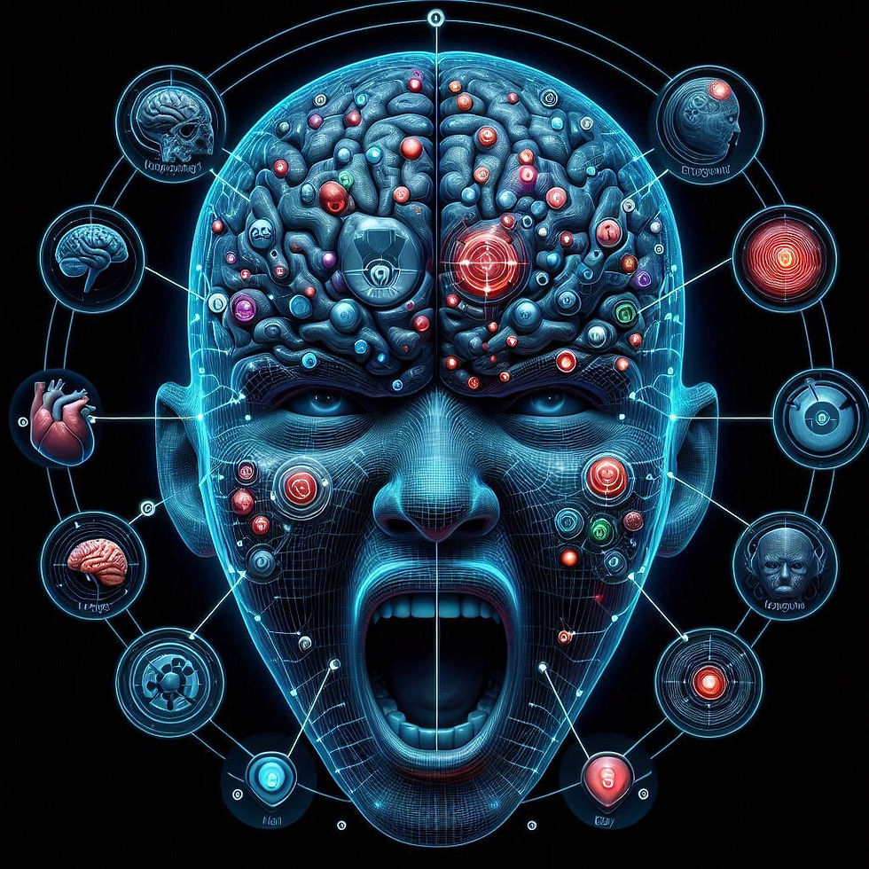 Ilustração de cérebro e face: aprendizado e memória