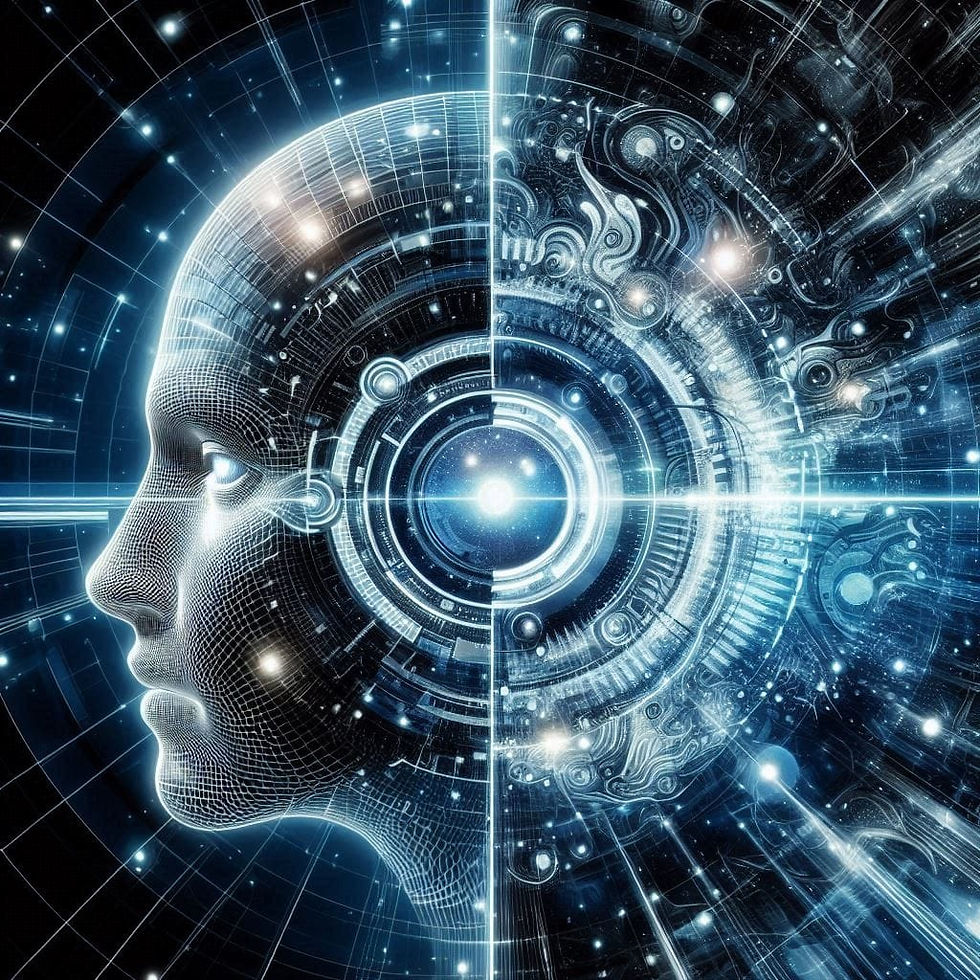 Cabeça humana metade robô, tecnologia, mente