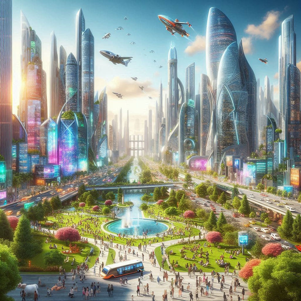 Cidade futurista vibrante com parque central