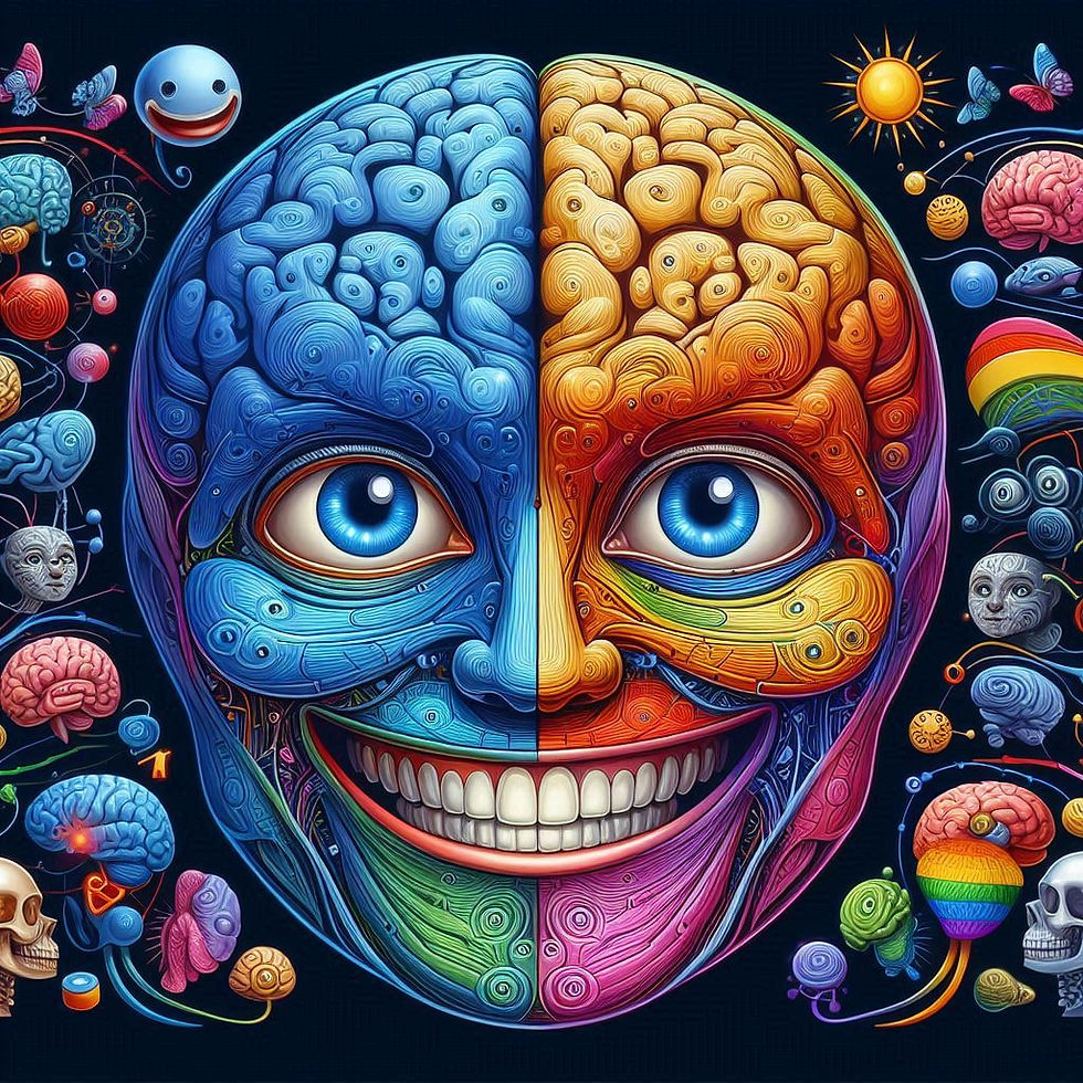 Ilustração de cérebro dividido, alegre, colorido