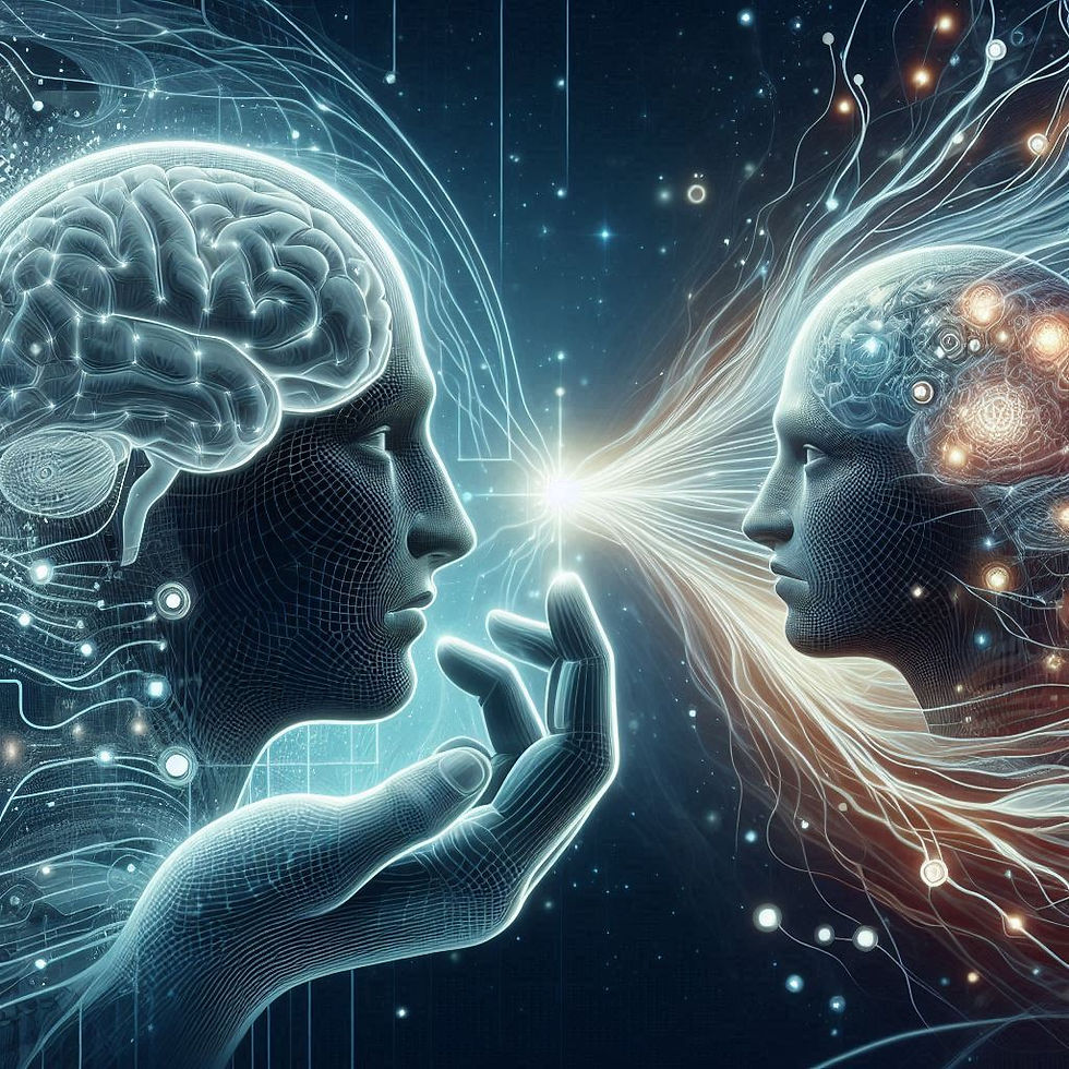 Conexão mente-mente, energia fluindo entre cérebros