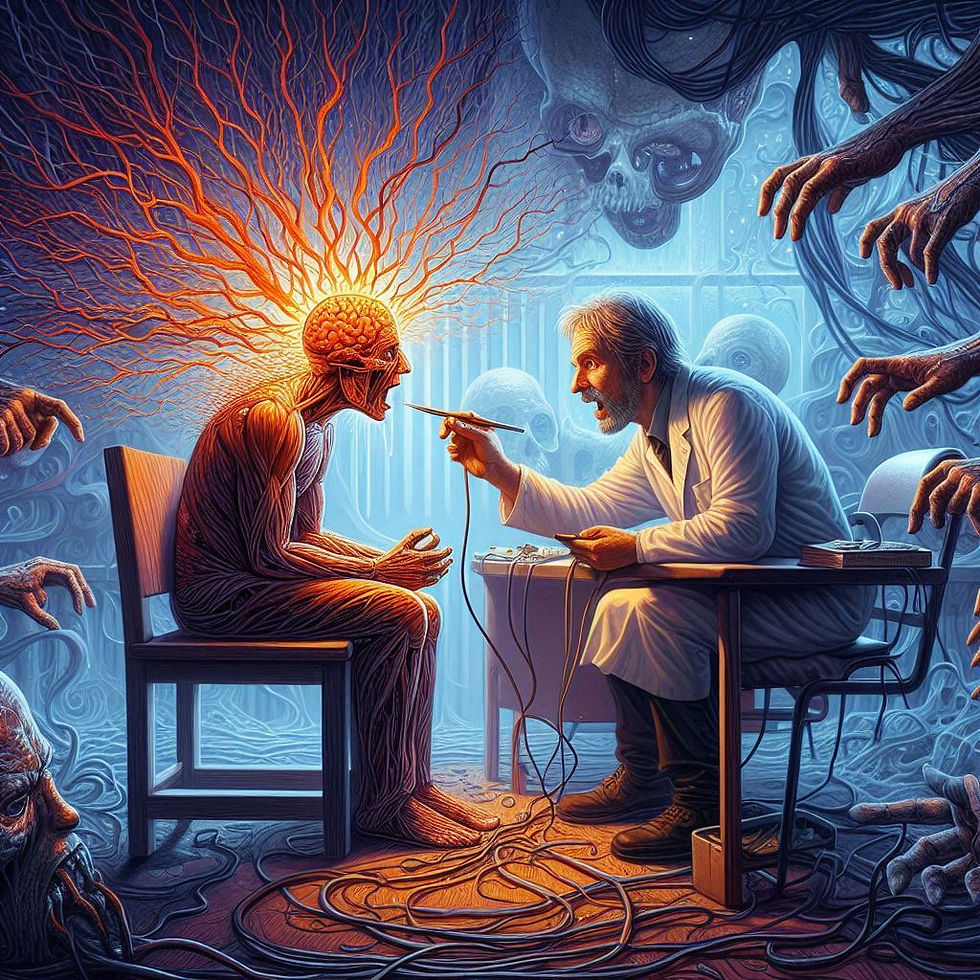 Psicoterapia: paciente em sessão, médico observa