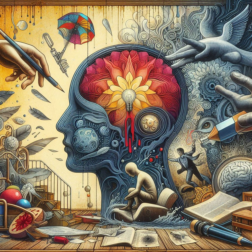 Cabeça aberta, mente criativa, arte surrealista