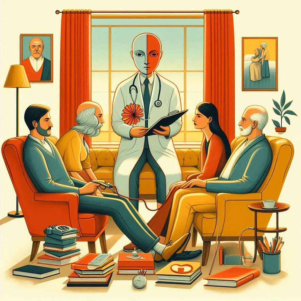 Médico com família: consulta médica em casa
