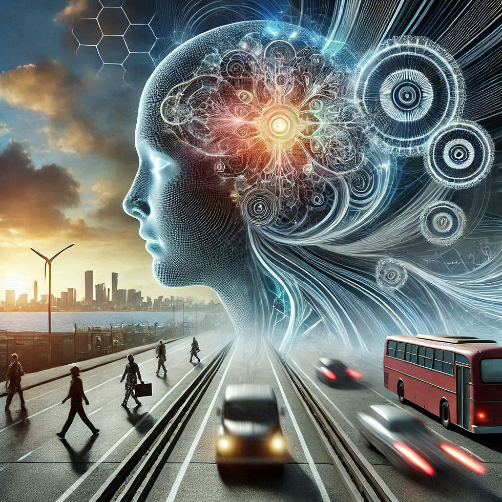 Cérebro tecnológico sobre cidade futurista