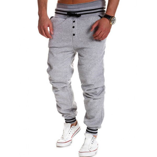 Varsity Striped Buttoned Drawstring Jogger Pants