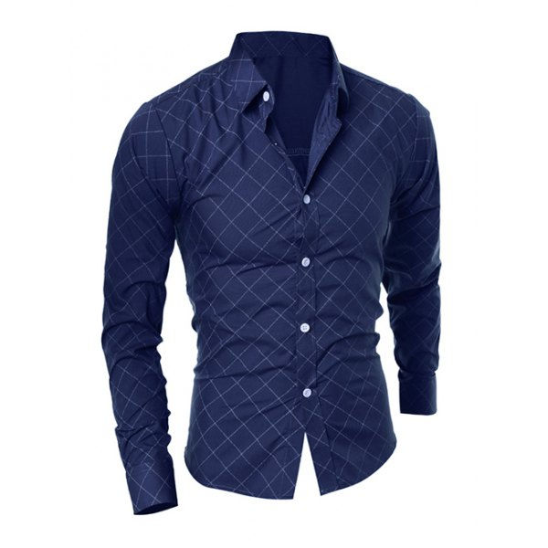 Slimming Long Sleeve Rhombus Shirt