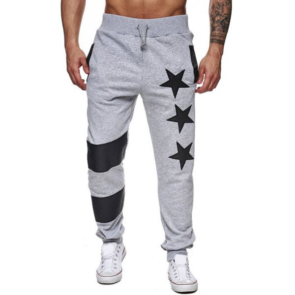 Star Printed Spliced Drawstring Waist Jogger Pants