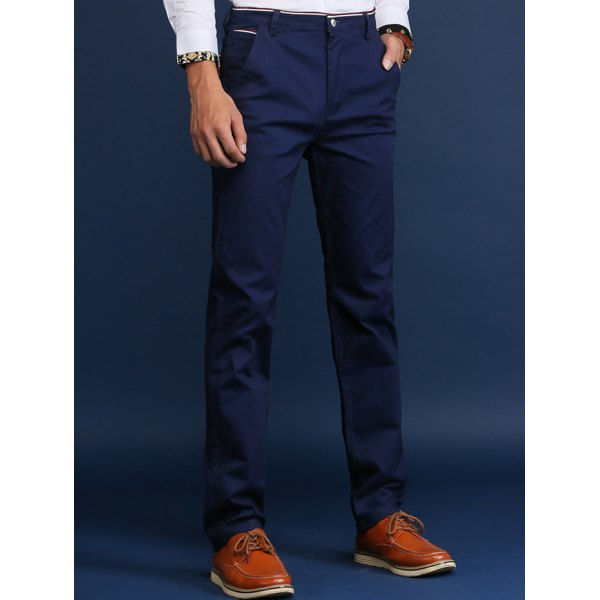 Trimmed Mid Rise Button Pocket Casual Pants