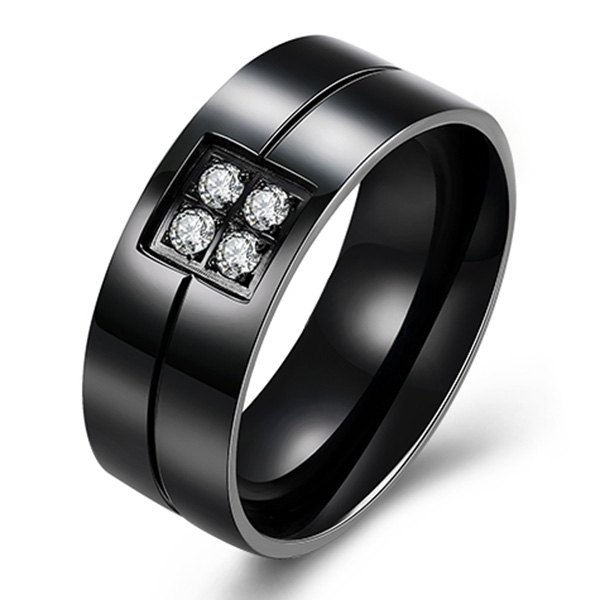 Thumbnail: Rhinestone Layered Titanium Steel Geometric Ring