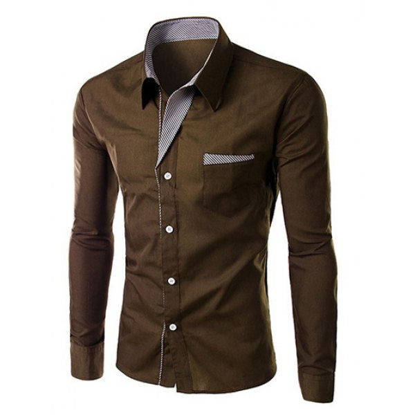 Thumbnail: Stylish Stripe Spliced Turn-Down Collar Long Sleeve Shirt
