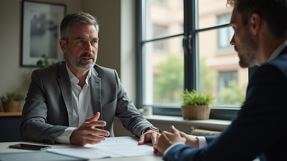 Close-up view of a landlord interviewing a prospective tenant