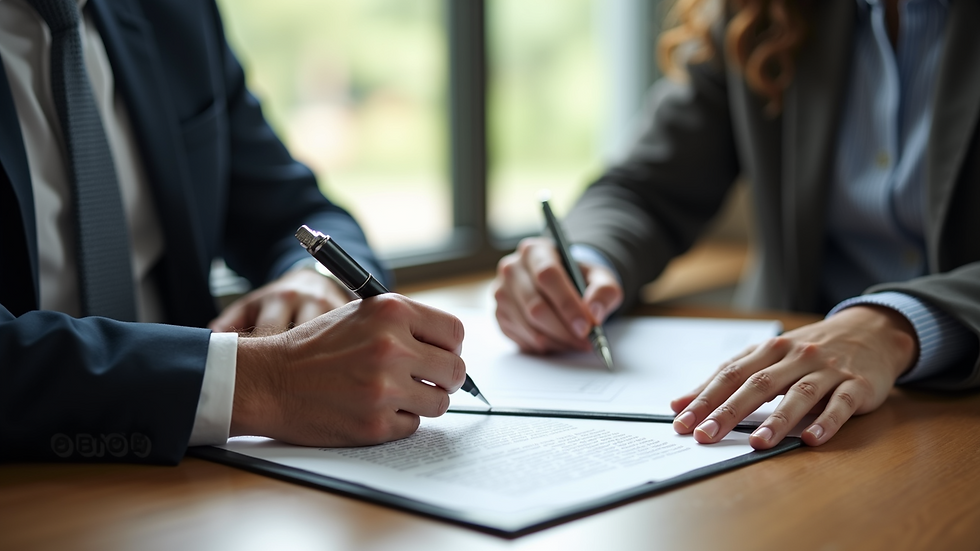 High angle view of a landlord signing a rental agreement with a tenant