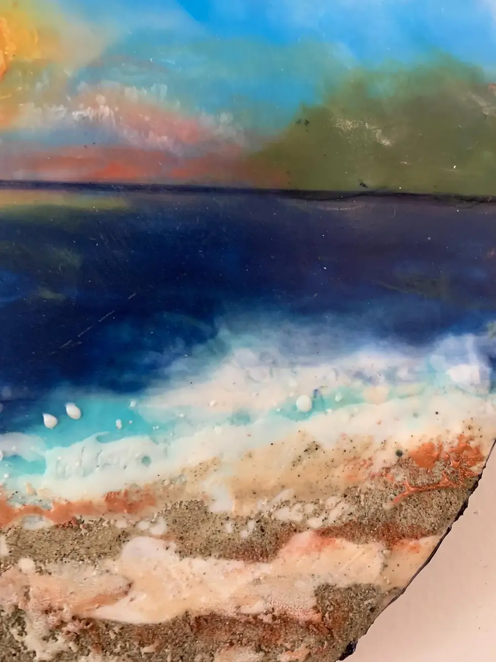 Thumbnail: *SOLD* Dreaming of Lake Michigan Encaustic Original 12” Round Painting