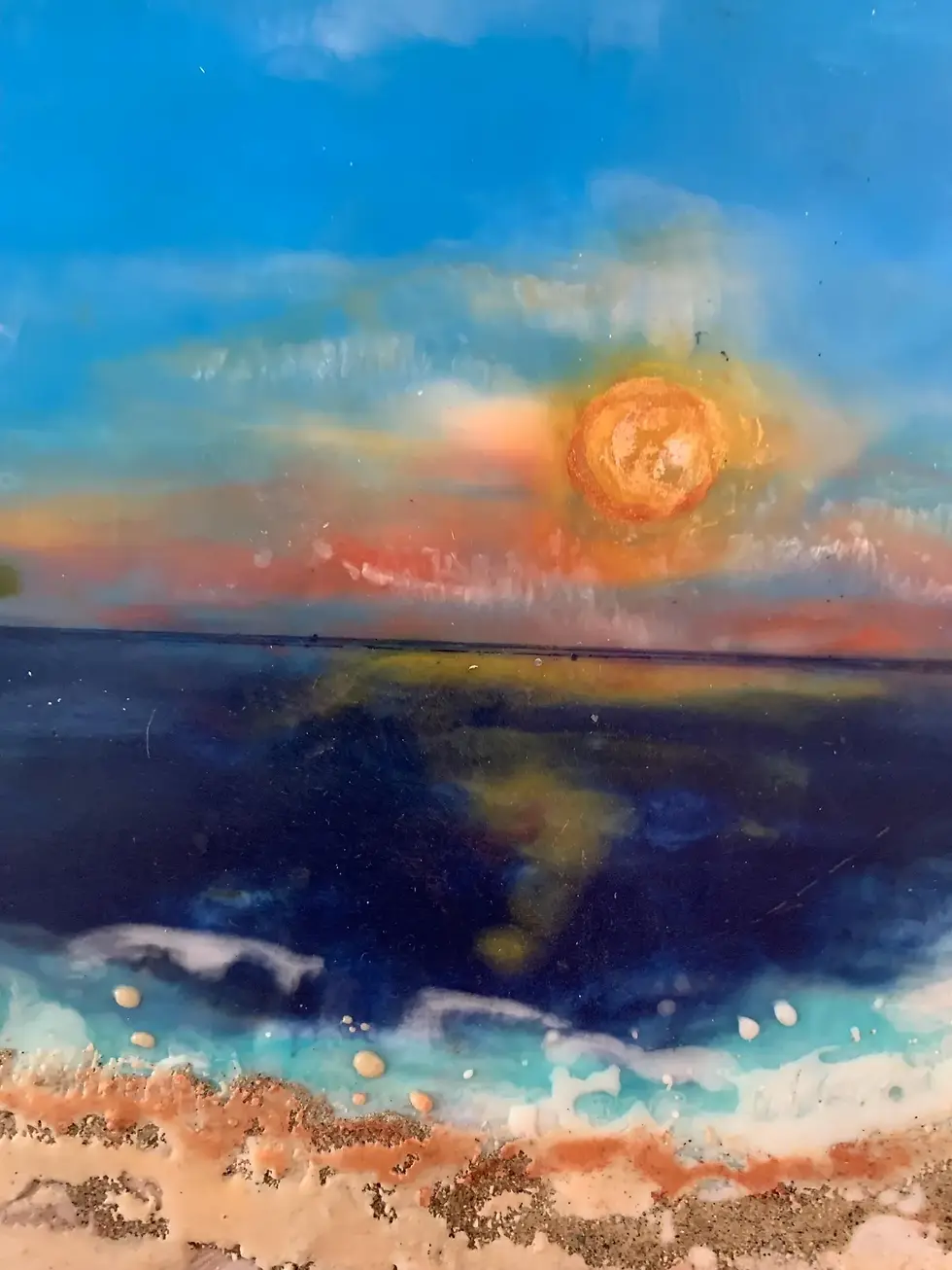 Thumbnail: *SOLD* Dreaming of Lake Michigan Encaustic Original 12” Round Painting