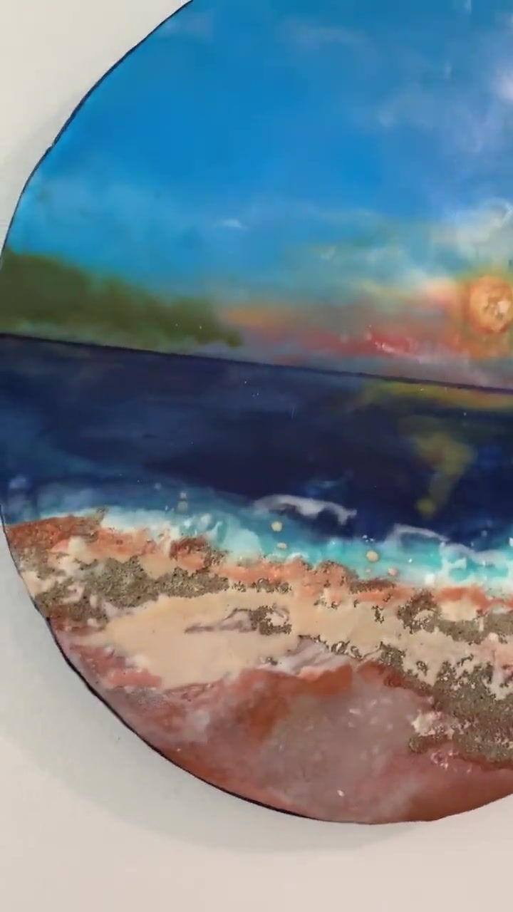 Thumbnail: *SOLD* Dreaming of Lake Michigan Encaustic Original 12” Round Painting