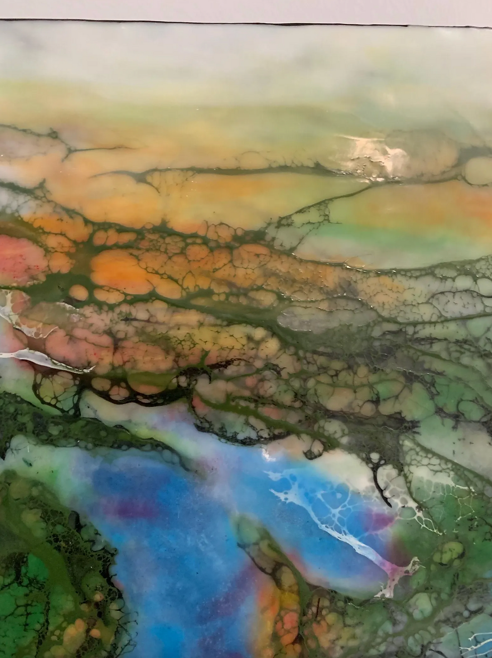 Thumbnail: *SOLD* The Great Lakes Vista Encaustic Original Painting 12"x12"