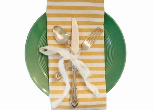 yellow and white, thick striped, soft cotton cloth dinner napkins
