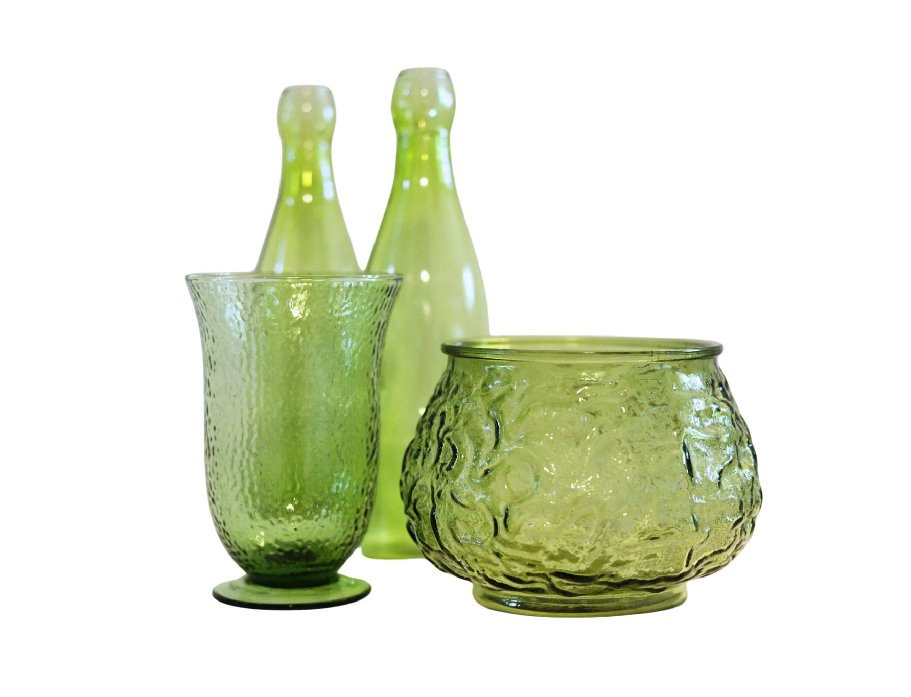 Green flower vases in variety shape and sizes