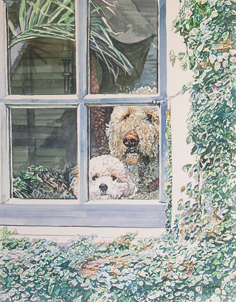 watercolor portrait painting of 2 dogs