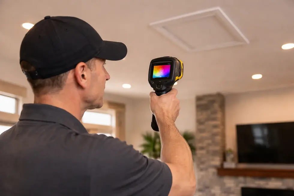 Home inspector using a thermal camera to check a ceiling during a premium home inspection in Boise, ID