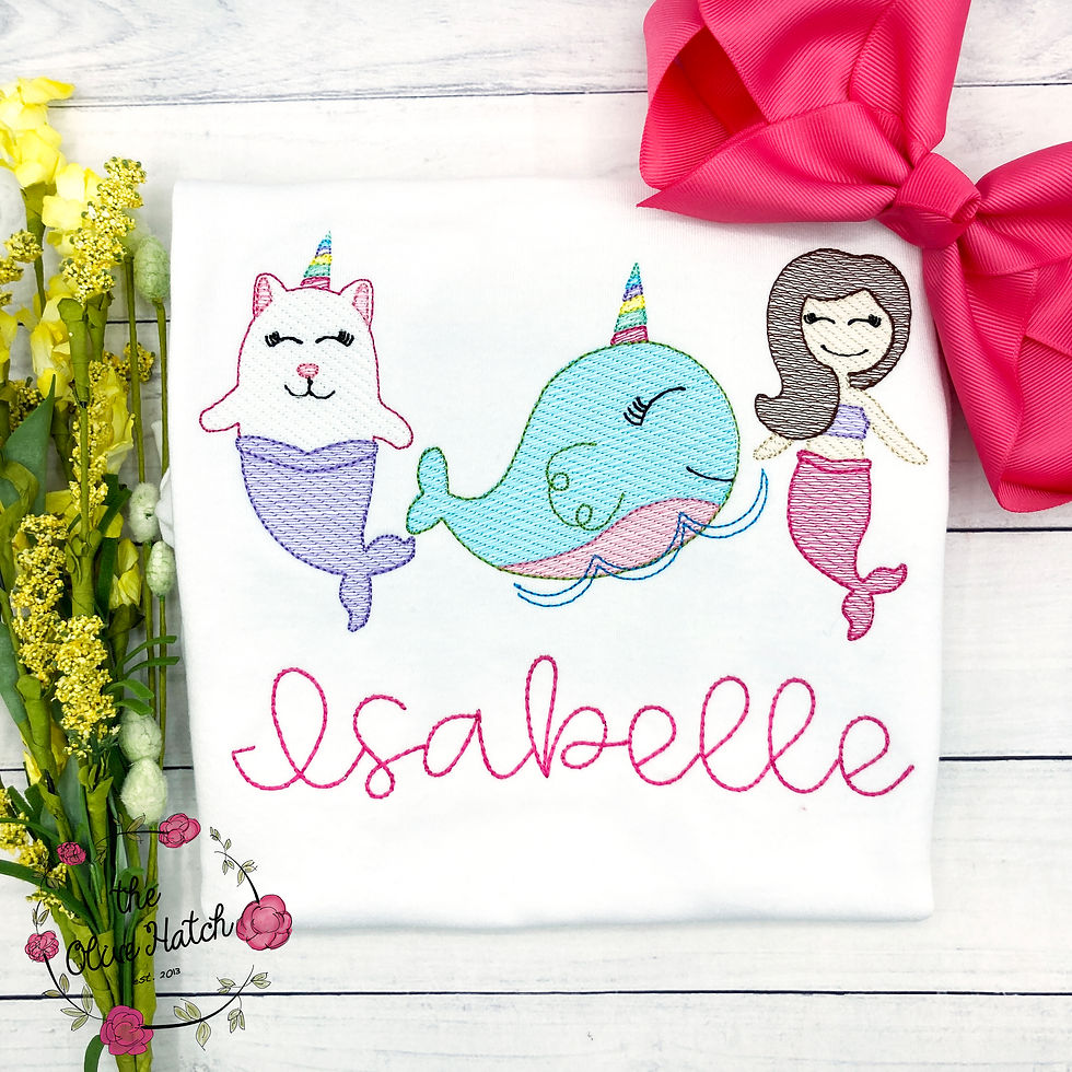 Magical Sea Creatures Sketch Embroidered Shirt