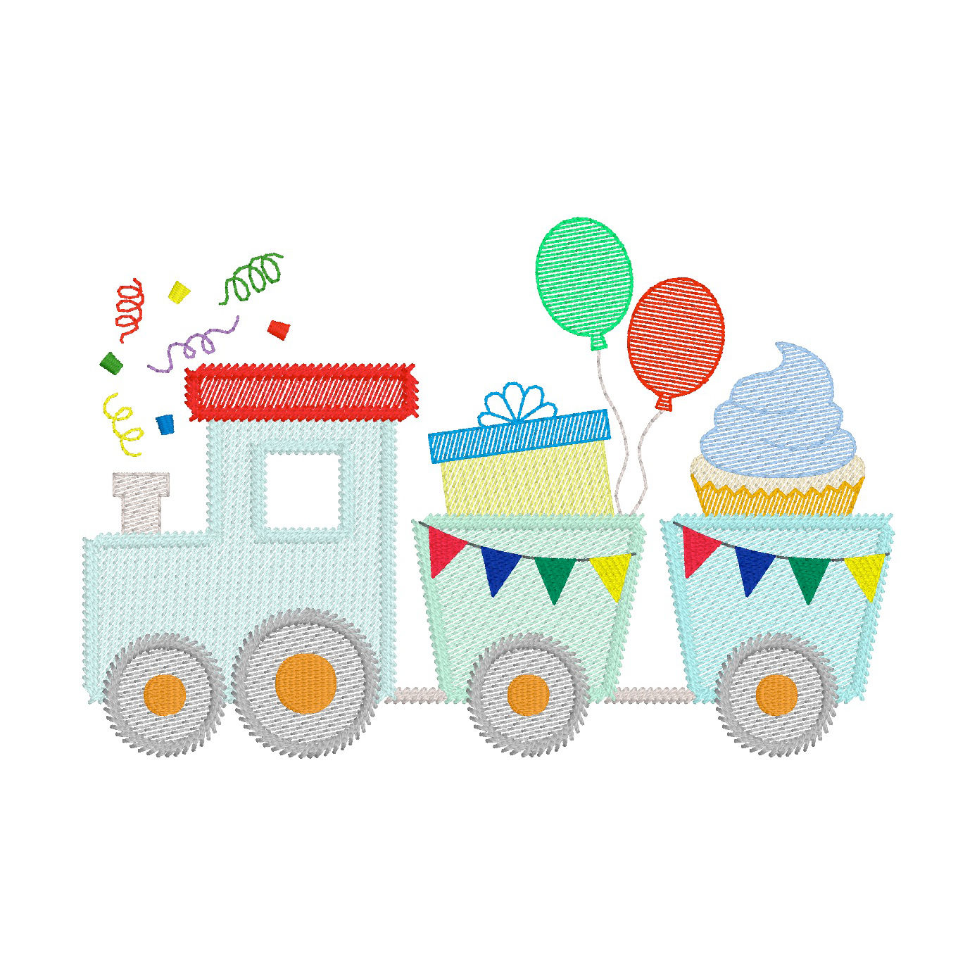 Birthday Train (Girl) Sketch Embroidery Shirt