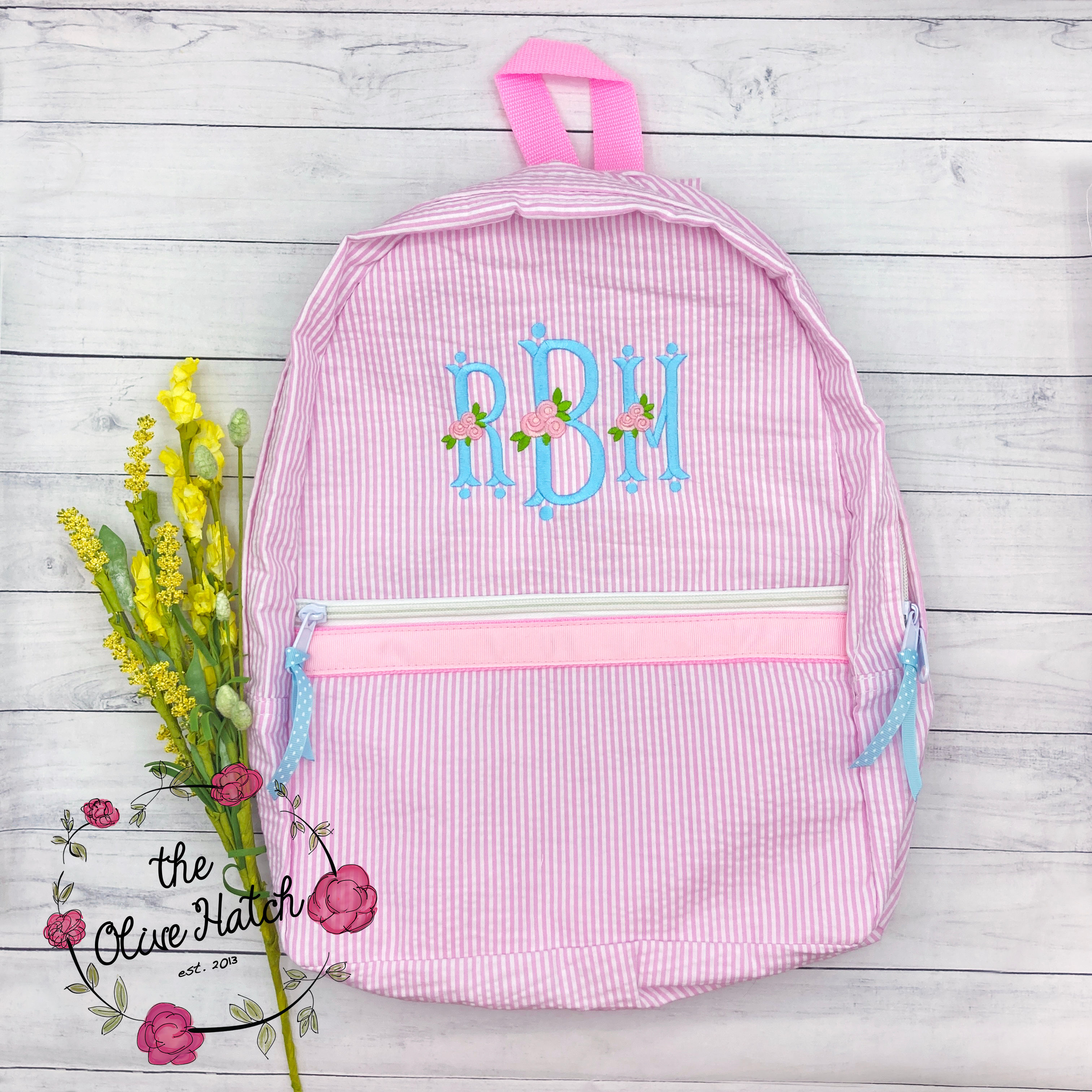 Seersucker Floral Monogram Backpack