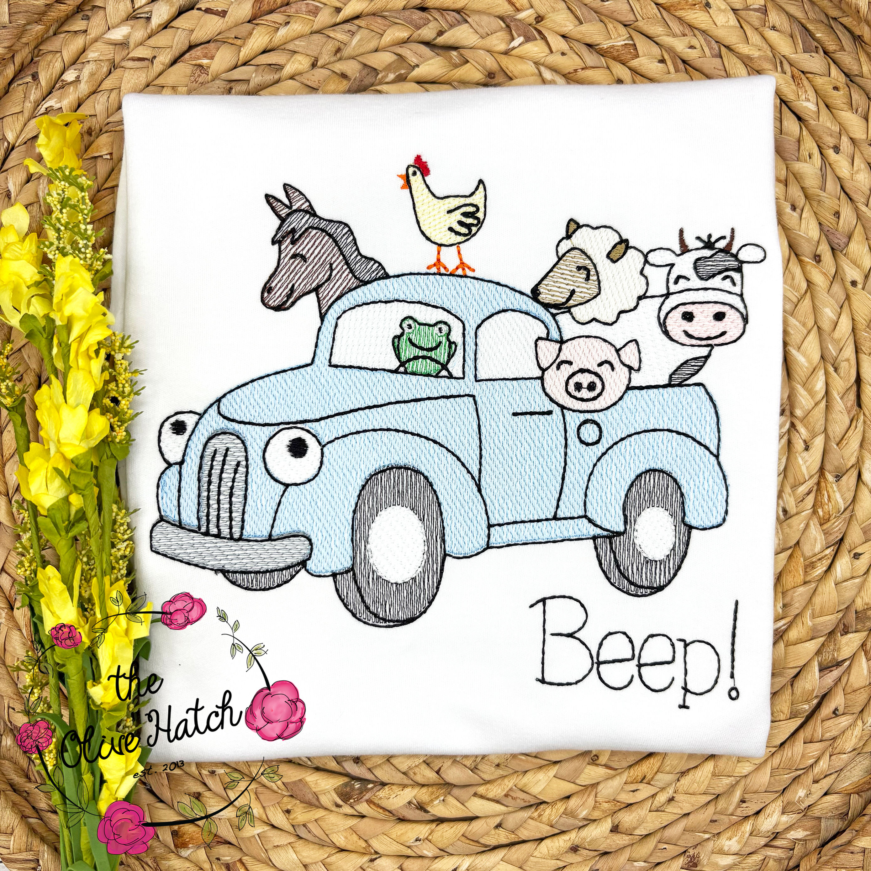 Farm Truck Sketch Embroidery Shirt