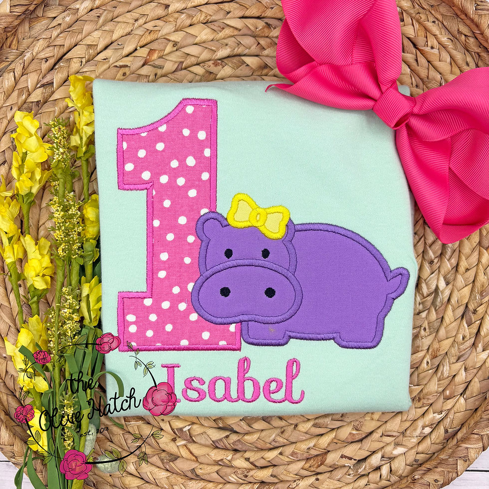 Hippo Birthday Shirt Applique