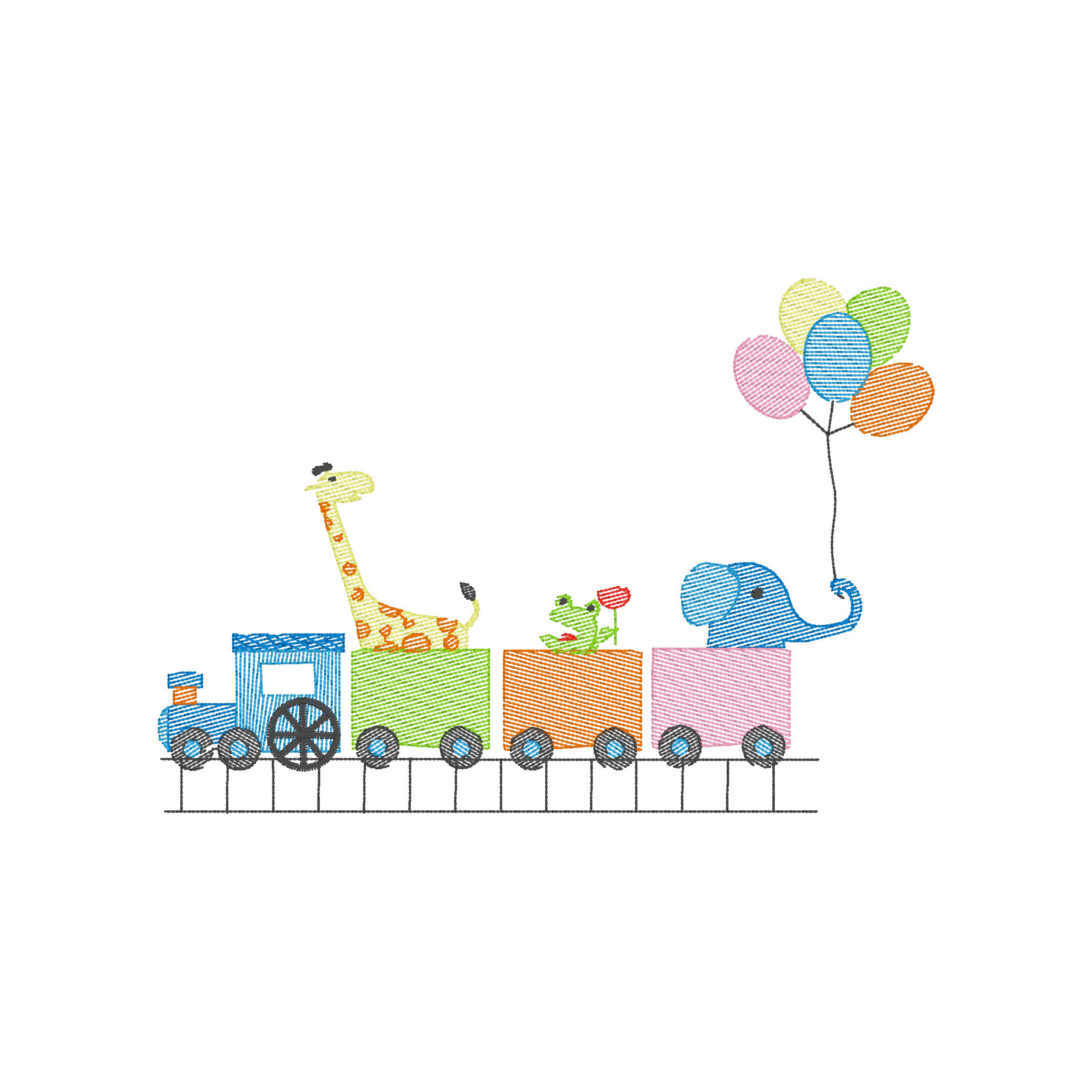 Zoo Train Embroidery Design