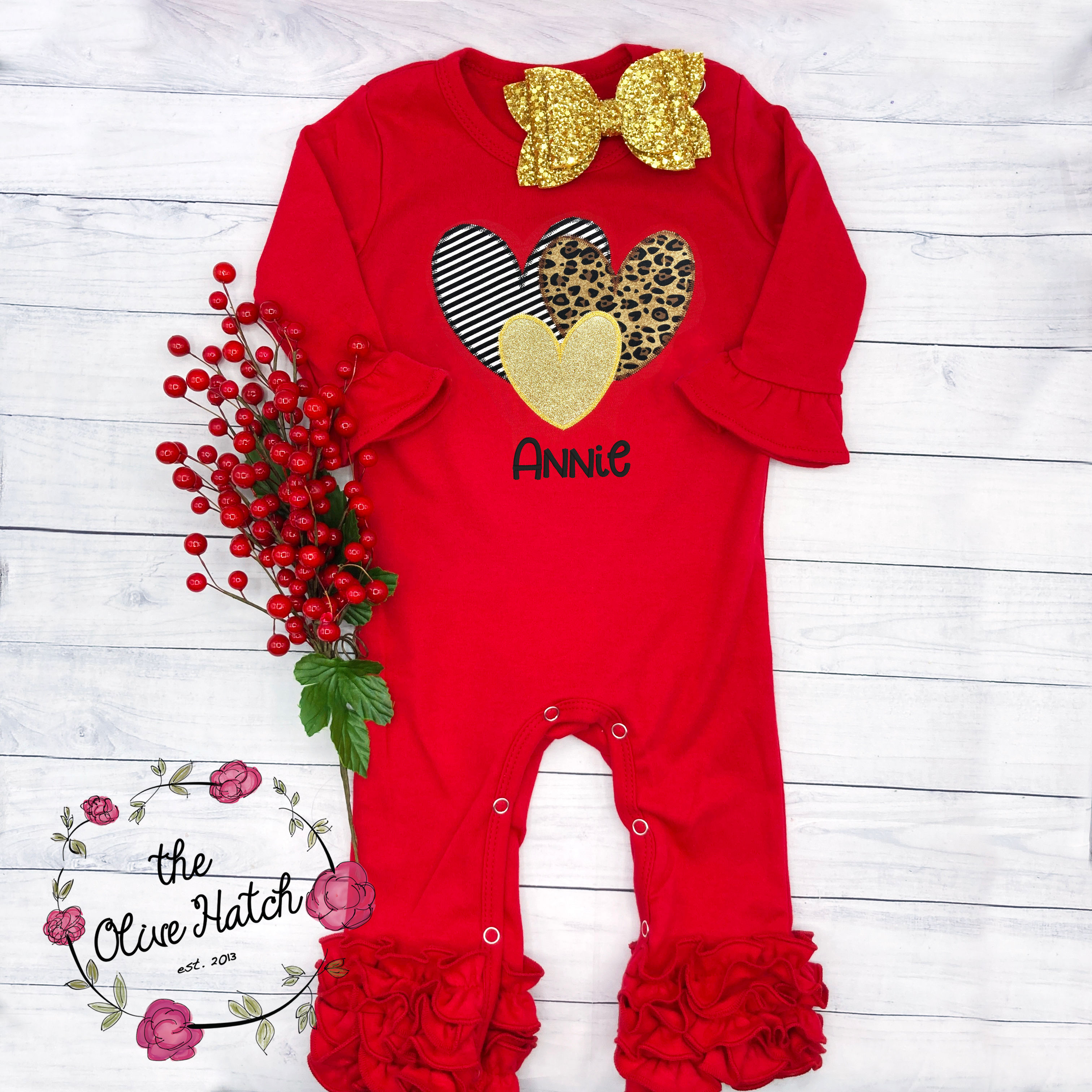 Valentine Hearts Personalized Romper