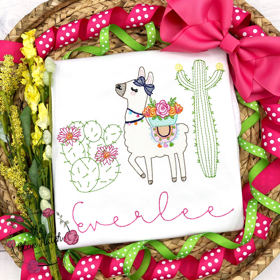Llama Cactus Shirt -- Sketch Embroidery