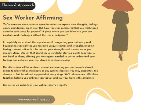 Sex Worker Affirming - Sex Worker Support - Eboniña Evans LMFT - Ebonina Evans LMFT - EOnWellness Therapy - San Francisco California Bay Area - Inclusive & Affirming Therapist - Integrative & Holistic Therapy