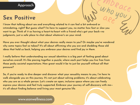 Sex Positive Therapy - Sex Positive Therapist - Sex Positive Approach - Sex Therapy - Eboniña Evans LMFT - Ebonina Evans LMFT - EOnWellness Therapy - San Francisco California Bay Area - Inclusive & Affirming Therapist - Integrative & Holistic Therapy