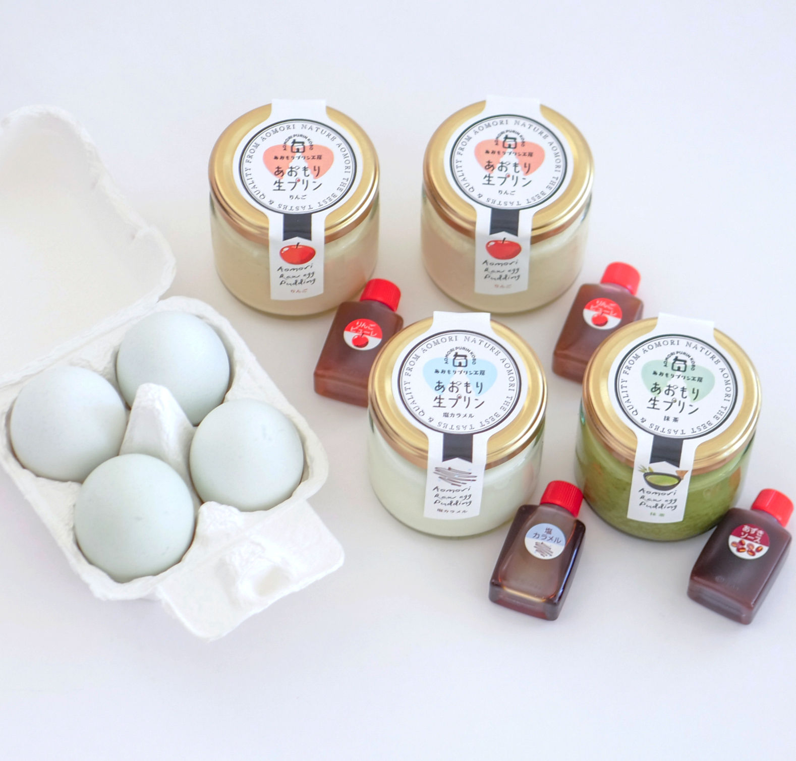 <社長の選択 第6回 宝人編>あおもり生プリン(塩カラメル・りんご・抹茶)4個セット(送料込・税込)