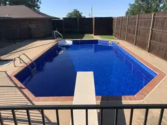 DFW Vinyl Pools - Megargel vinyl liner replacement - Grecian pool shape with Erskine 27/27 mil liner pattern from McEwen Industries.