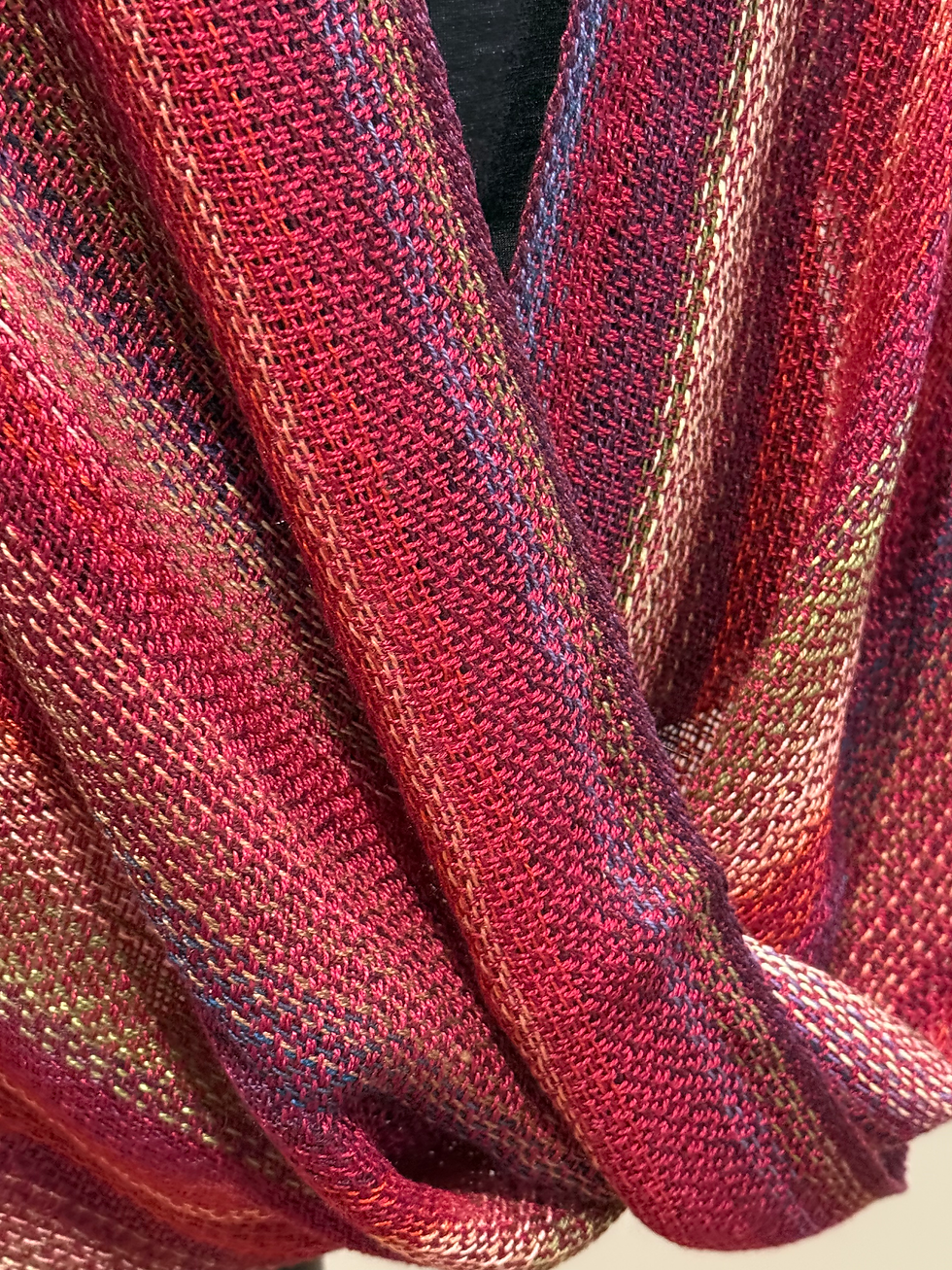 Thumbnail: Handwoven Silk Möbius Shawl in Autumn  hues