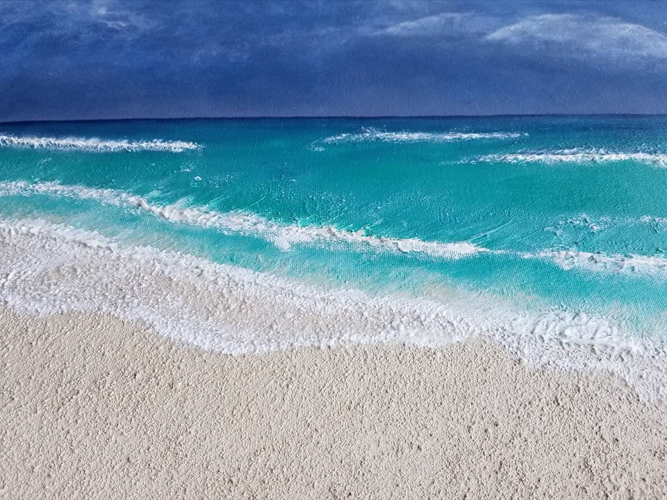 Thumbnail: Original Art "Cancun Sky"  16x20 Textured Painting in Vintage Frame