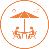 people sitting under umbrella icon