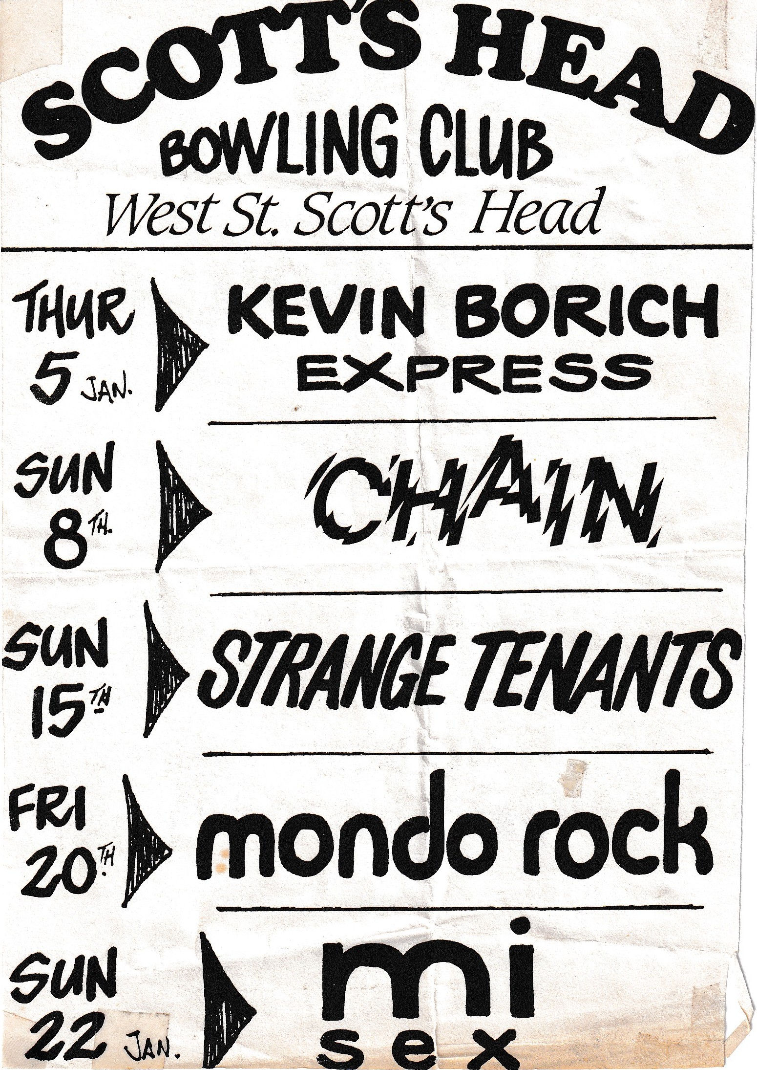 Scott's Head Bowling Club flyer from January 1984