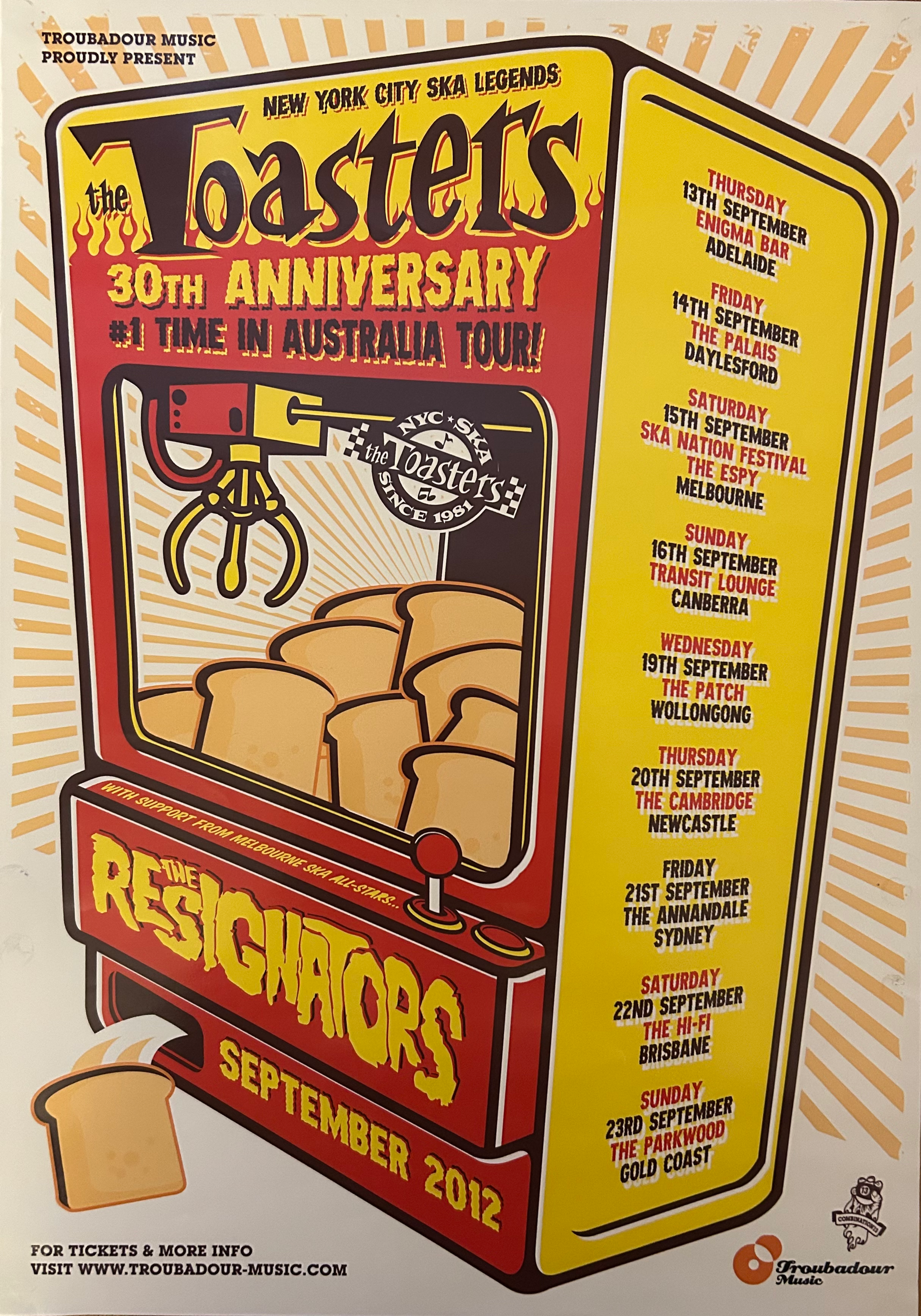 The Toasters with The Resignators Australian Tour 2012 poster