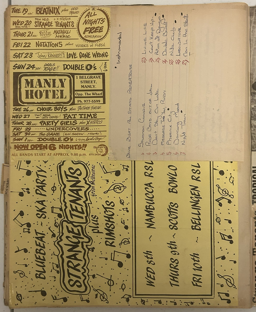 Thumbnail: Strange Tenants scrapbook page 33 compiled by Jeff Denny between 1984 - 1990
