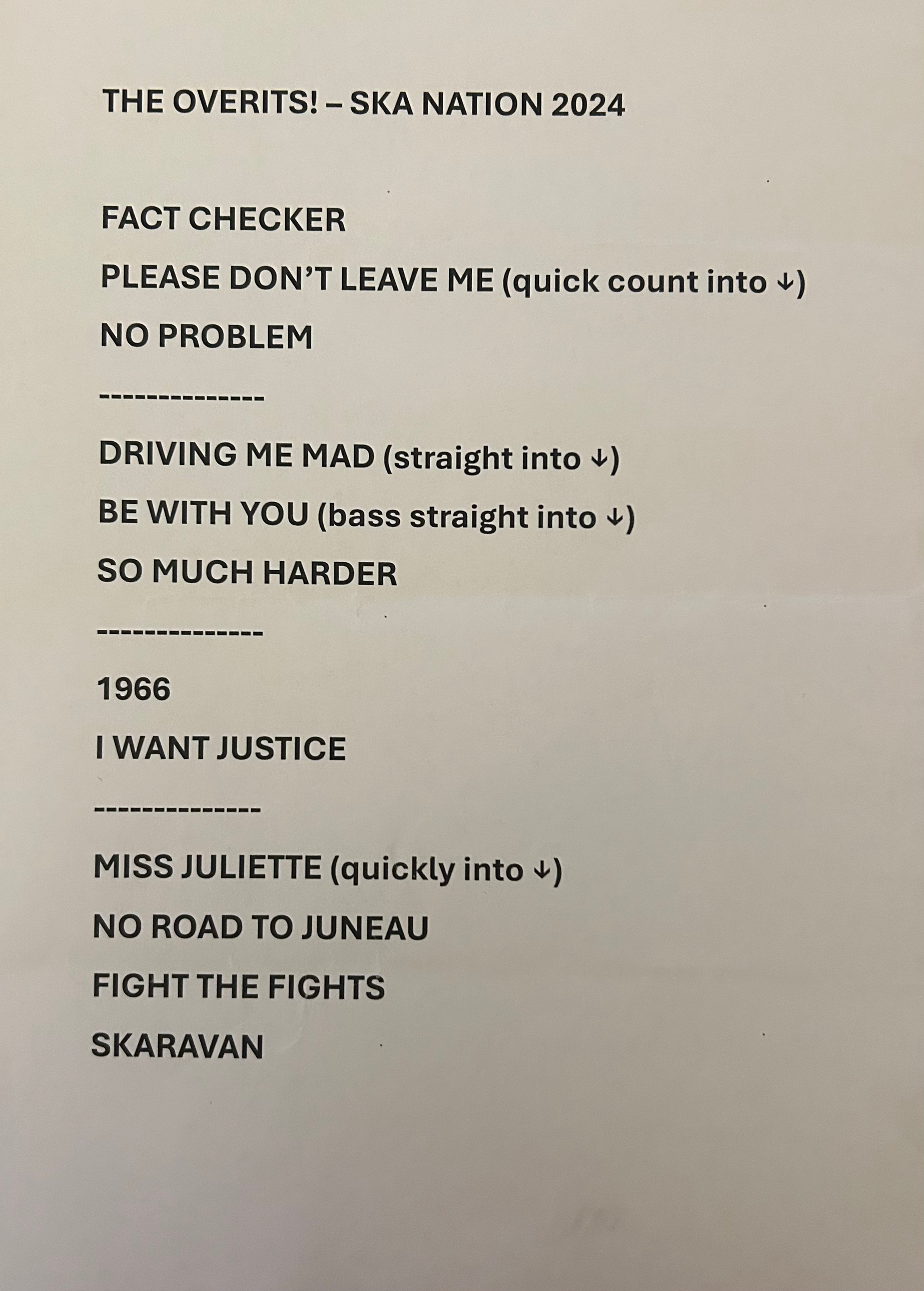 The Overits! setlist from 1/12/2024 - Ska Nation The Croxton Band Room