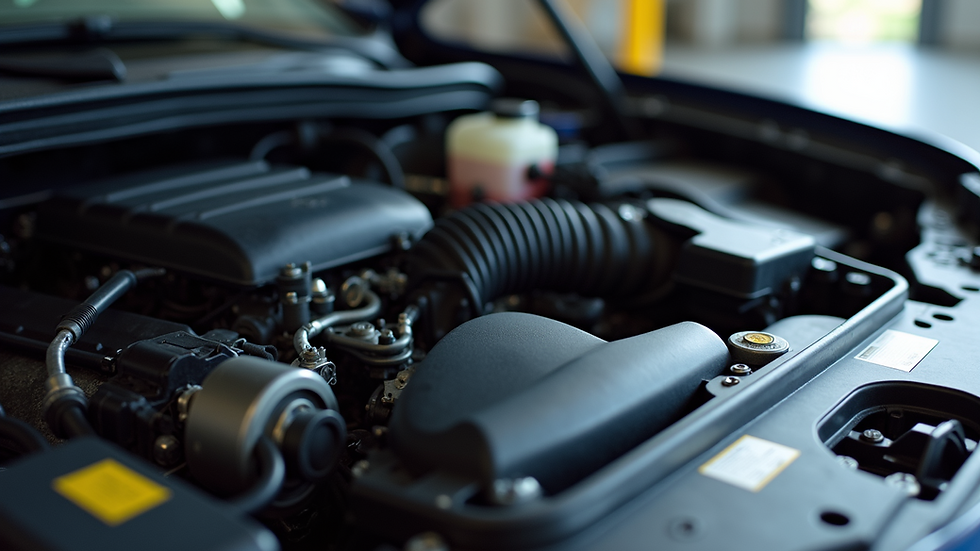 Close-up view of car engine compartment showing clean and well-maintained parts