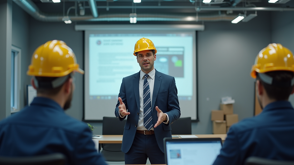 Eye-level view of a safety training session in progress with a trainer explaining procedures