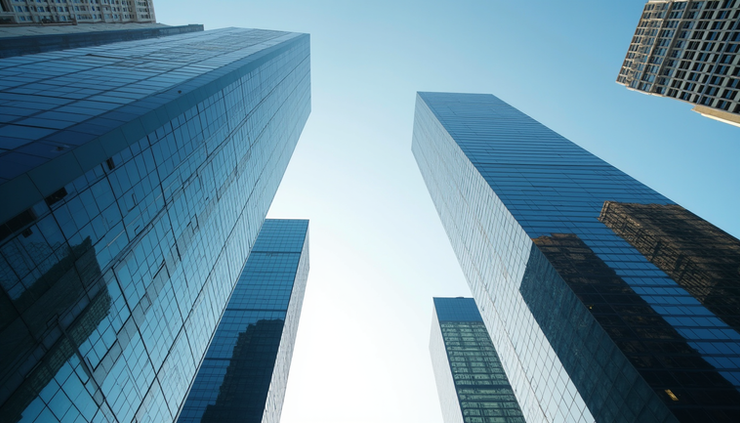 Eye-level view of UAE business district with modern skyscrapers