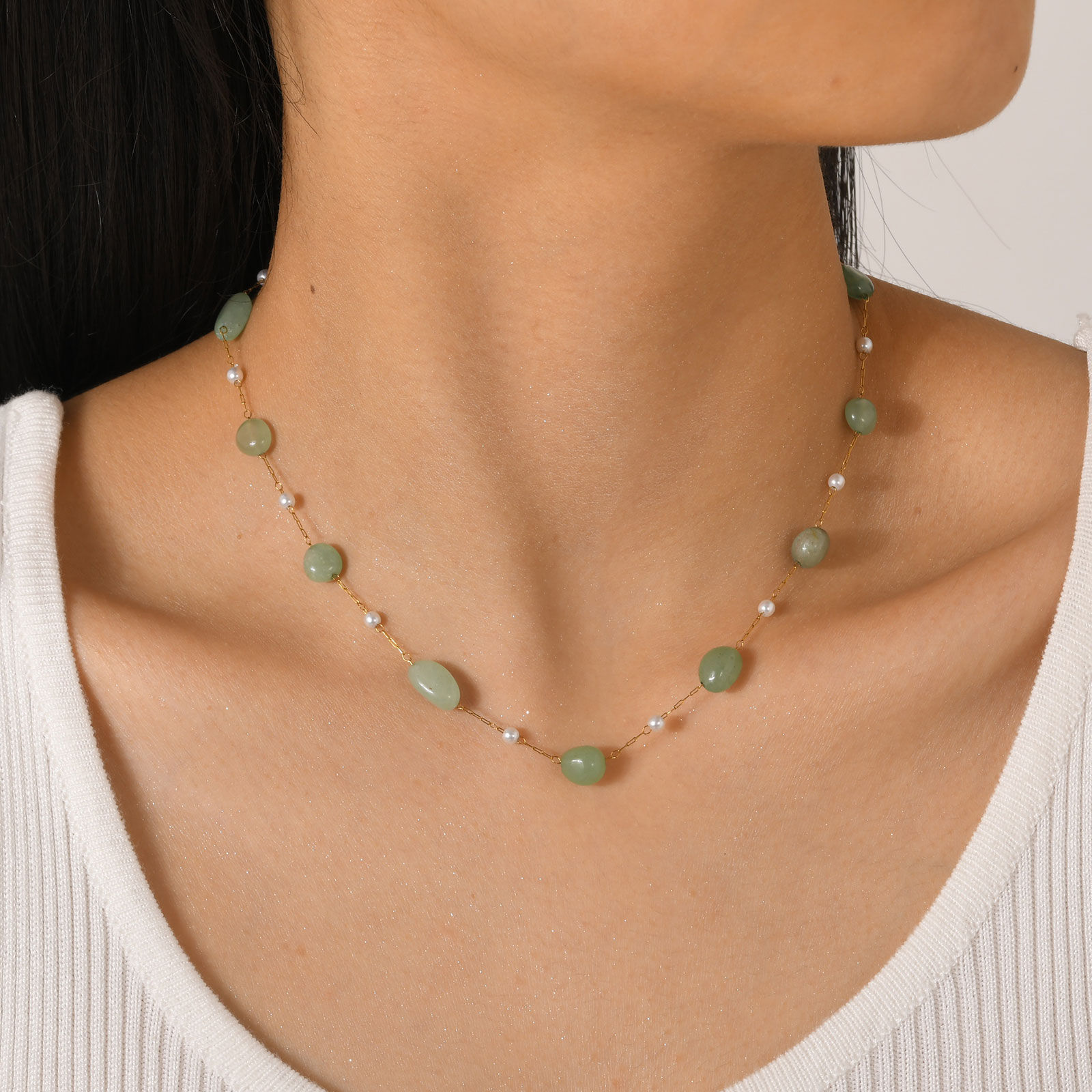 Boho Necklace Beach Irregular Natural Stone Necklaces for Women Stainless Steel
