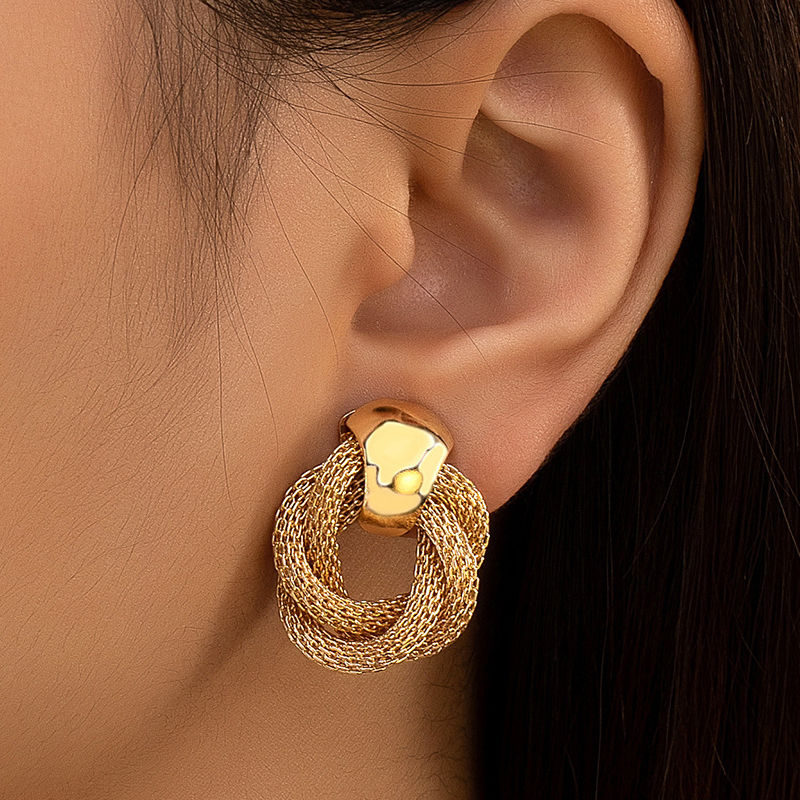 Vintage Metallic Twisted weaving Round Circle Dangle Earrings 2025 New Fashion W