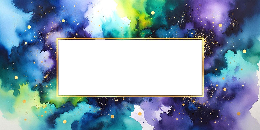 watercolor, couleurs bleu paon, vert emeraude, violet mystique, touche d'étoiles, grand en